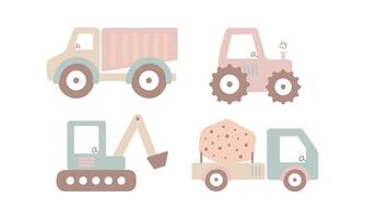 Set with construction vehicles for kids design. illustration on a white background. For card, posters, stickers, banners, printing on the pack, printing on clothes, fabric, wallpaper. vector