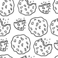 Seamless pattern with hand drawn traditional chocolate chip cookies. vector