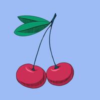 Two cherries in Line Art style. The shadow is made from black shading. vector