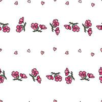 Seamless pattern with small flowers and hearts isolated on a white background. Hand-drawn illustration vector