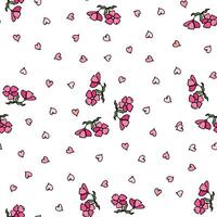 Seamless pattern with small flowers and hearts isolated on a white background. Hand-drawn illustration vector