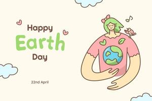 Happy Earth Day concept with cute girl holding globe illustration vector