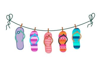 flip flops hang on the rope attached with clothespins vector