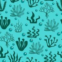 Underwater seaweed seamless pattern background with hand drawn elements. vector