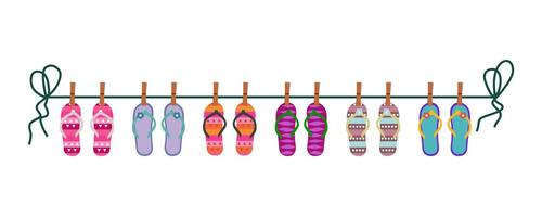 flip flops hang on the rope attached with clothespins vector