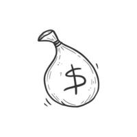 Hand drawn money bag element. vector