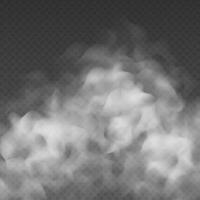 niebla o fumar nube aislado en oscuro antecedentes. realista niebla tóxica, bruma, niebla o abundancia de nubes efecto. vector