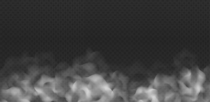 Fog or smoke cloud isolated on dark background. Realistic smog, haze, mist or cloudiness effect.