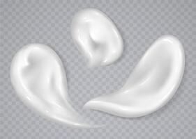 White cream smears collection isolated on grey background. Moisturizing lotion, sunscreen strokes. vector