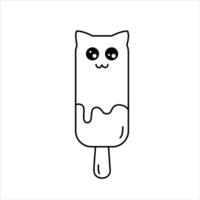 línea ilustración de un hielo crema paleta de hielo en el formar de un gato. vector