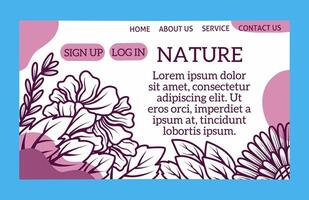 illustration of nature landing page template full of flowers and leaves abstract modern and unique web display vector