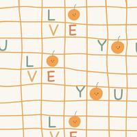 Love you pattern with cute orange and abstract square line pattern for kids vector