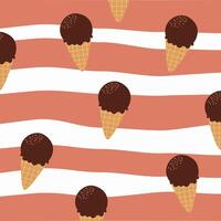 Cute chocolate ice cream with cone with abstract stripe background suitable for fabric prints, wrapping paper, kids clothing, Kids Apparel, Surface Design, Packaging Pattern vector