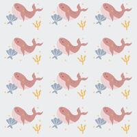 Cute animal baby print. Cute whale pattern for kids. Cute characters. Underwater background vector