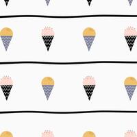 ice cream with cone with abstract black stripe on white suitable for fabric prints, wrapping paper, kids clothing, Kids Apparel, Surface Design, Packaging Pattern vector