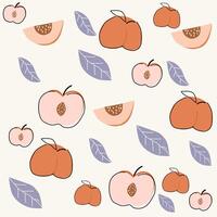 Cute Hand Drawn Peach Pattern. Peach fruit pattern. Fruit Background vector