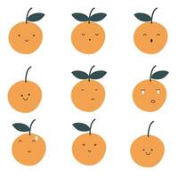 un conjunto de linda mano dibujado naranja con cara expresión personaje. linda Fruta cara expresión personaje. antecedentes vector