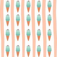 Cute ice cream with cone with abstract orange boho stripe on white suitable for fabric prints, wrapping paper, kids clothing, Kids Apparel, Surface Design, Packaging Pattern vector