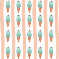 Cute ice cream with cone with abstract orange boho stripe on white suitable for fabric prints, wrapping paper, kids clothing, Kids Apparel, Surface Design, Packaging Pattern vector