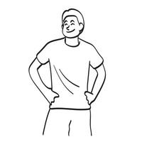 medio cuerpo hombre con brazos en jarras ilustración mano dibujado aislado en blanco antecedentes vector