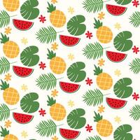 Summer Fruits and Tropical Leaves Seamless Pattern vector