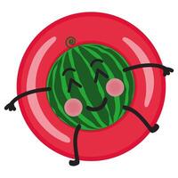 Cute Watermelon Swimming with Rubber Ring vector