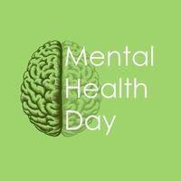 Mental Health Day awareness Background. Mental Health care concept. October 10. Hand drawn human brain. illustration. Poster, Banner, Flyer, Template. Social Media Post. Mental wellness. vector