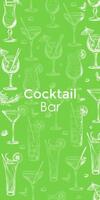 design with hand drawn drinks illustration on background. Monochrome beverages sketch. Modern template for menu cover, bar, cafe, happy hour vector