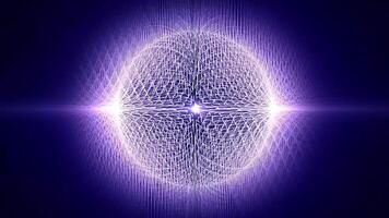 Abstract energy sphere made of shining hi-tech lines with white and purple glow effect, seamless loop animation, 4k , 60 fps video