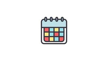 geanimeerd kalender icoon in gekleurde schets stijl, transparant achtergrond video