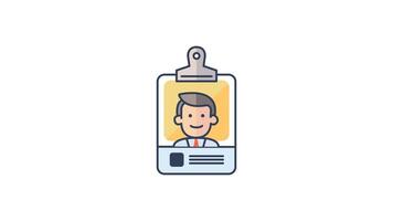 Animated Business ID Card Icon in Colored Outline Style, easy to use with transparent background video