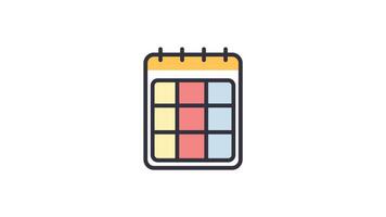 Animated Calendar Icon in Colored Outline Style, transparent background video