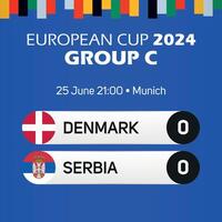 Dinamarca vs serbia europeo fútbol americano campeonato grupo C partido marcador bandera euro Alemania 2024 vector