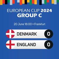 Dinamarca vs Inglaterra europeo fútbol americano campeonato grupo C partido marcador bandera euro Alemania 2024 vector