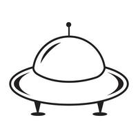 Space transport UFO black outline. World UFO Day, doodle-style illustration, coloring book. vector