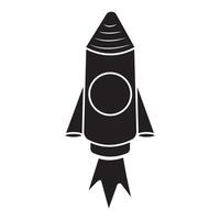 The launch vehicle icon is a black stencil icon. A toy rocket takes off, spewing smoke. vector