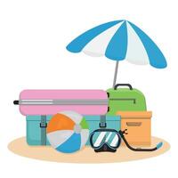 Summer landscape travel. Suitcases on the background of a palm tree in the cartoon style. vector