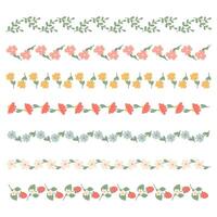 Set of decorative frames, border in flat style. Spring flowers, twigs and berries in flat style. Set of botanical frames with flowers. vector