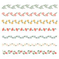 Set of decorative frames, border in flat style. Spring flowers, twigs and berries in flat style. Set of botanical frames with flowers. vector