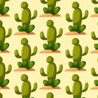 Pattern with cartoon cactus. Green cactus, thorny plant. Desert plant. Pattern for textile, wrapping paper, background. vector