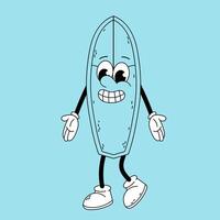 Surfing. Surfboard doodle character. Funny cartoon retro character in flat style. vector