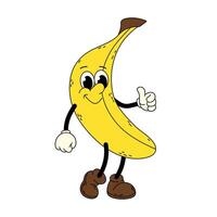 Ripe banana in flat style. Funny banana character. Cartoon retro character in flat style. Groovy character. Yellow banana. vector