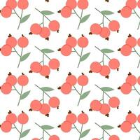 Pattern with ripe red berries. Branch with wild berries in flat style. Background with berries. Pattern for textile, wrapping paper, background. vector