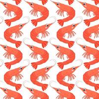 Shrimp in flat style. Pattern with cute sea shrimp. Undersea world. Seamless pattern for textile, wrapping paper, background. vector