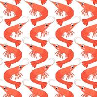 Shrimp in flat style. Pattern with cute sea shrimp. Undersea world. Seamless pattern for textile, wrapping paper, background. vector