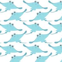 Stingray in flat style. Pattern with cute stingray. Undersea world. Seamless pattern for textile, wrapping paper, background. vector