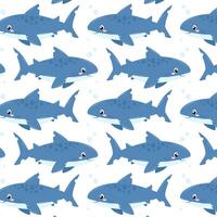 Shark in flat style. Pattern with a cute sea shark. Undersea world. Pattern for textile, wrapping paper, background. vector