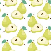 Green pear in flat style. Pattern with ripe pear. Pattern for textile, wrapping paper, background. vector