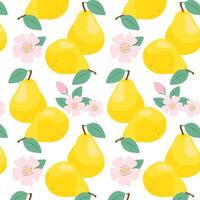 Pattern with ripe pear. Yellow pear in flat style. Pattern for textile, wrapping paper, background. vector