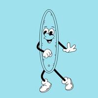 Groovy character. Cartoon retro character surfboard in doodle style. Doodle illustration surfboard character. vector